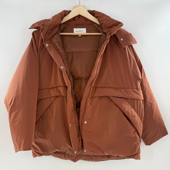 Moussy Puffer Jacket Detachable Hood Insulated Terracotta Free/ One Size - Picture 3 of 15